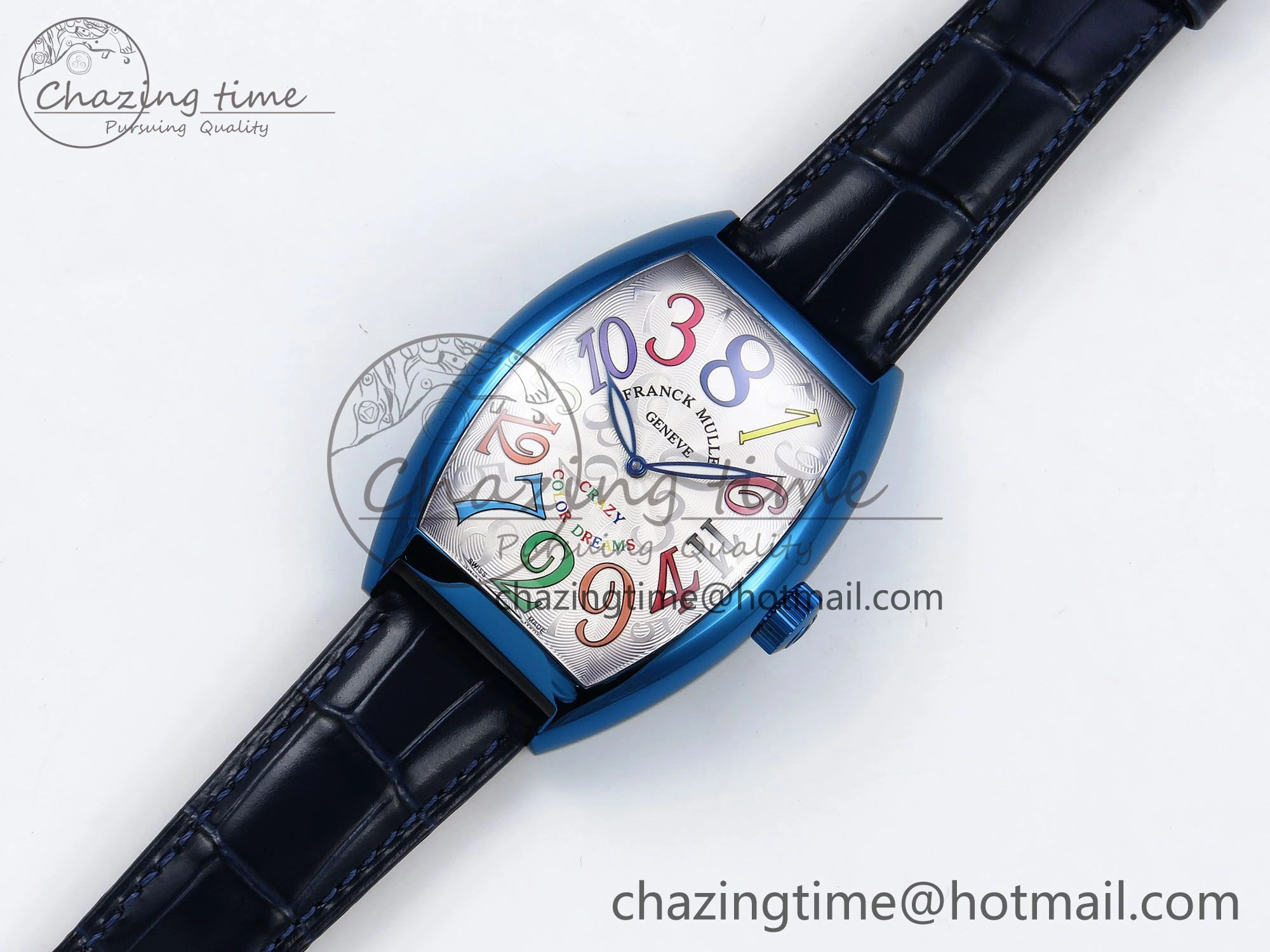 WrinkleFree Crazy Hours Blue PVD TWF Best Edition White Dial on Blue Leather Strap A23J 6494