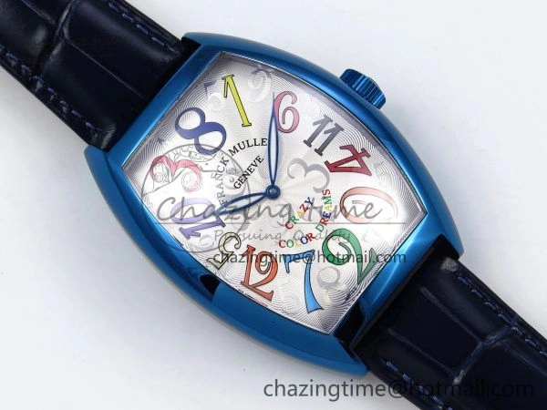 WrinkleFree Crazy Hours Blue PVD TWF Best Edition White Dial on Blue Leather Strap A23J 6494