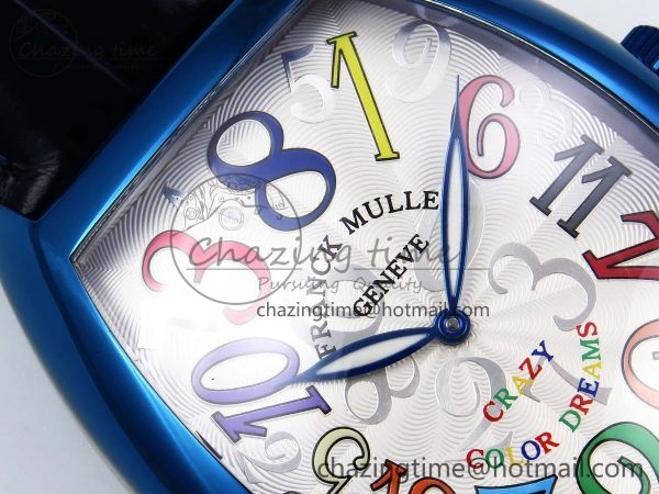 WrinkleFree Crazy Hours Blue PVD TWF Best Edition White Dial on Blue Leather Strap A23J 6494