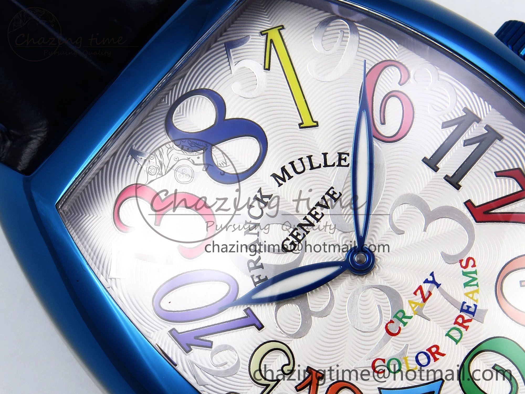 WrinkleFree Crazy Hours Blue PVD TWF Best Edition White Dial on Blue Leather Strap A23J 6494