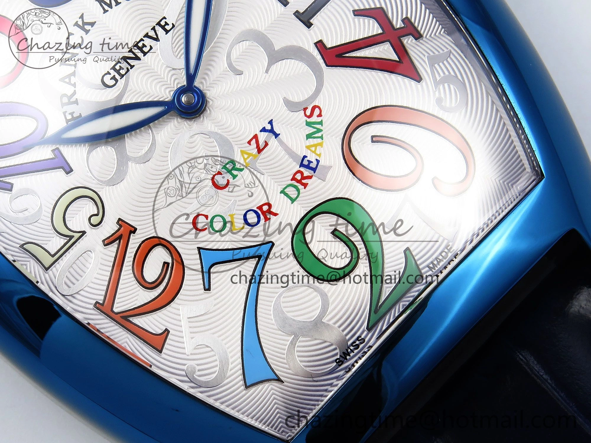 WrinkleFree Crazy Hours Blue PVD TWF Best Edition White Dial on Blue Leather Strap A23J 6494
