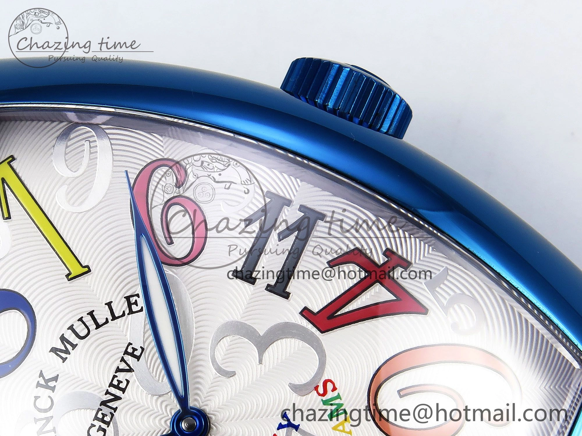 WrinkleFree Crazy Hours Blue PVD TWF Best Edition White Dial on Blue Leather Strap A23J 6494