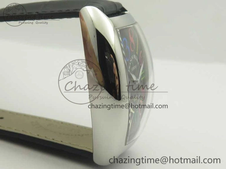Unique Crazy Hours Real Jumping Hour SS ABF Black Dial  Markers on Black Leather Strap A23J 6575