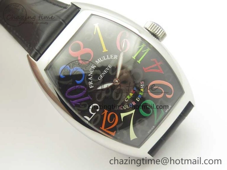 Unique Crazy Hours Real Jumping Hour SS ABF Black Dial  Markers on Black Leather Strap A23J 6575