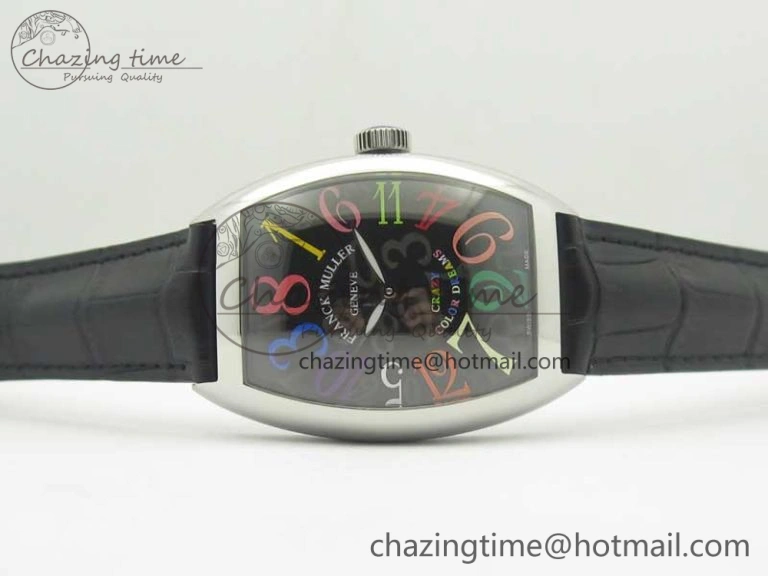 Unique Crazy Hours Real Jumping Hour SS ABF Black Dial  Markers on Black Leather Strap A23J 6575