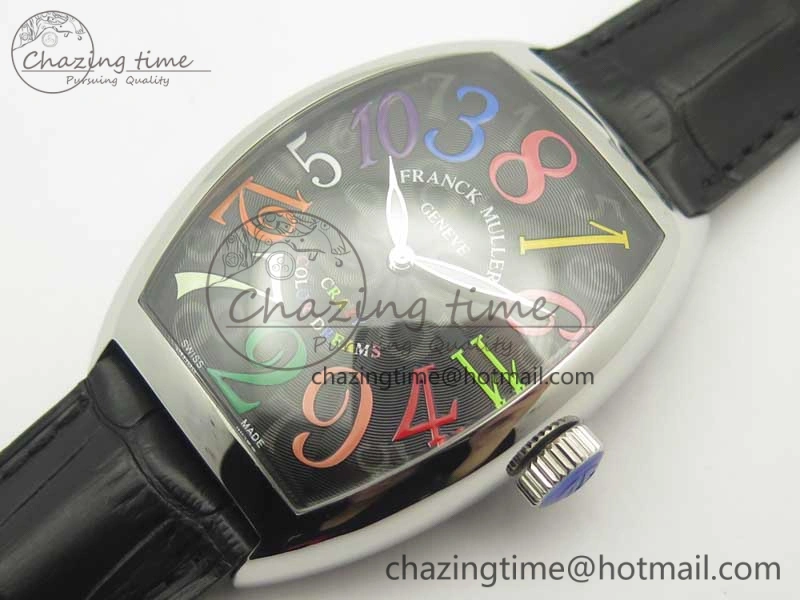 Unique Crazy Hours Real Jumping Hour SS ABF Black Dial  Markers on Black Leather Strap A23J 6575