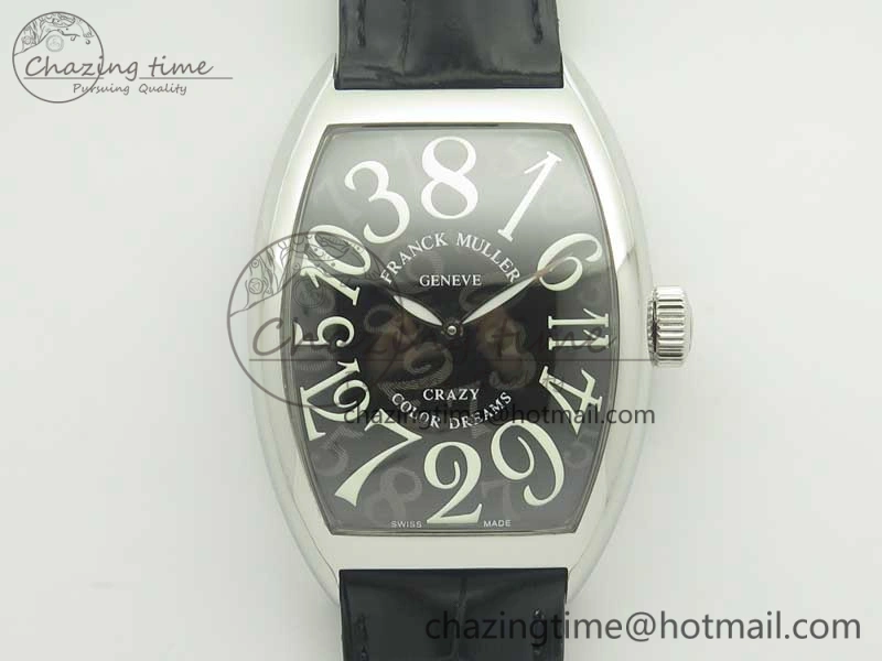Crazy Hours Real Jumping Hour SS ABF Black Dial White Markers on Black Leather Strap A23J GoodFit 6576