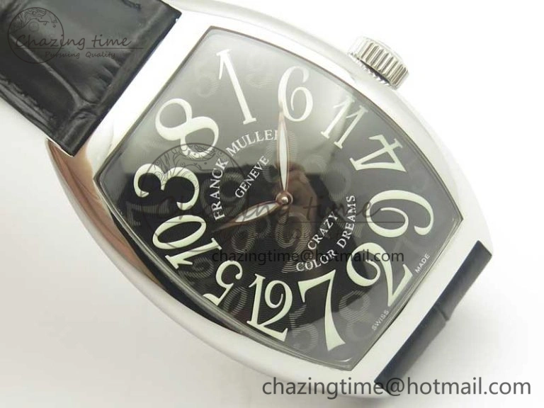Crazy Hours Real Jumping Hour SS ABF Black Dial White Markers on Black Leather Strap A23J GoodFit 6576