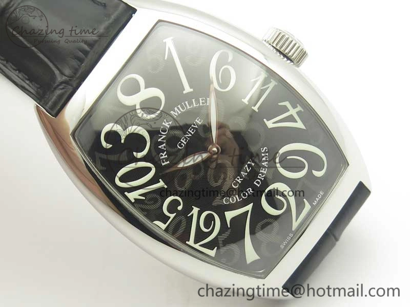 Crazy Hours Real Jumping Hour SS ABF Black Dial White Markers on Black Leather Strap A23J GoodFit 6576