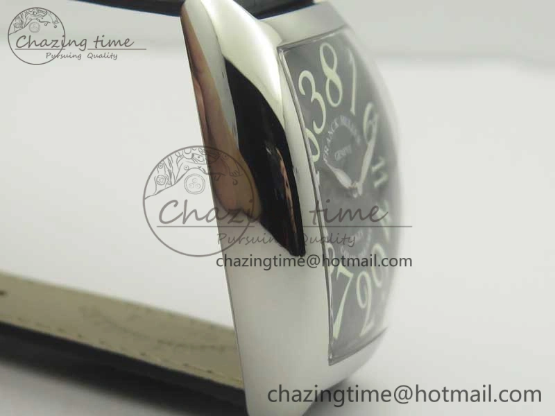 Crazy Hours Real Jumping Hour SS ABF Black Dial White Markers on Black Leather Strap A23J GoodFit 6576