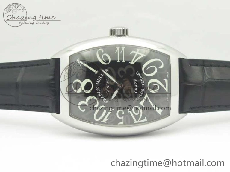 Crazy Hours Real Jumping Hour SS ABF Black Dial White Markers on Black Leather Strap A23J GoodFit 6576