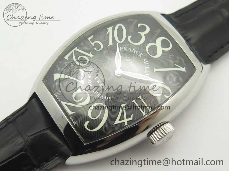 Crazy Hours Real Jumping Hour SS ABF Black Dial White Markers on Black Leather Strap A23J GoodFit 6576