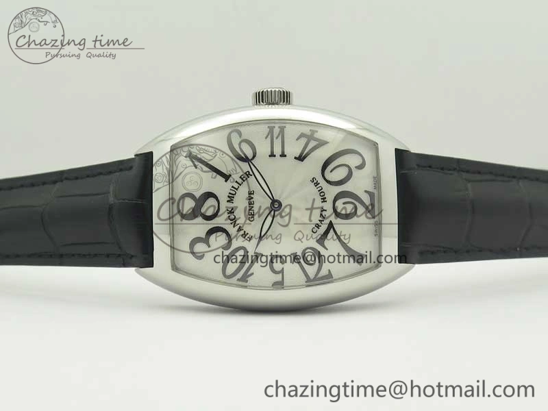 FastDry Crazy Hours Real Jumping Hour SS ABF White Dial Black Markers on Black Leather Strap A23J 6577
