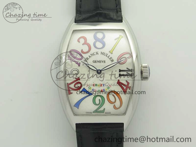 TechFriendly Crazy Hours Real Jumping Hour SS ABF White Dial  Markers on Black Leather Strap A23J 6581
