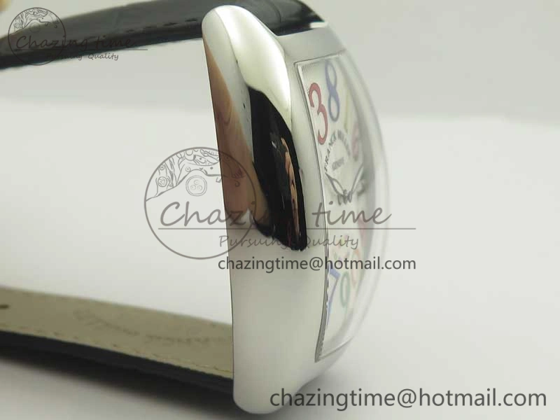 TechFriendly Crazy Hours Real Jumping Hour SS ABF White Dial  Markers on Black Leather Strap A23J 6581