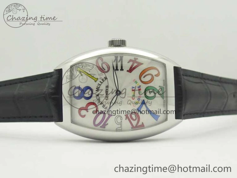 TechFriendly Crazy Hours Real Jumping Hour SS ABF White Dial  Markers on Black Leather Strap A23J 6581