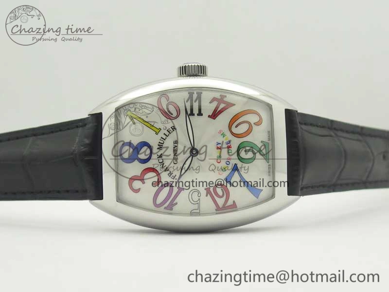 TechFriendly Crazy Hours Real Jumping Hour SS ABF White Dial  Markers on Black Leather Strap A23J 6581