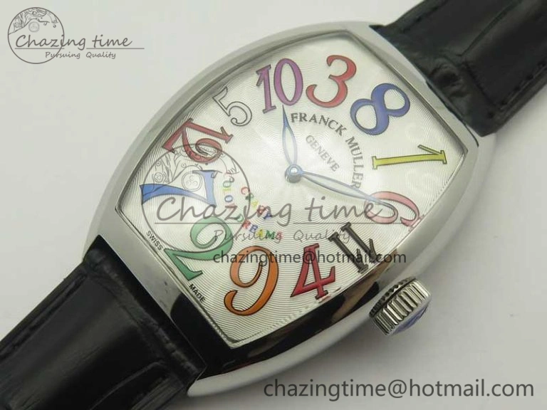 TechFriendly Crazy Hours Real Jumping Hour SS ABF White Dial  Markers on Black Leather Strap A23J 6581