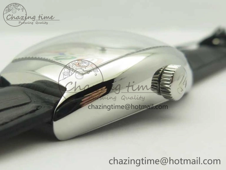 TechFriendly Crazy Hours Real Jumping Hour SS ABF White Dial  Markers on Black Leather Strap A23J 6581