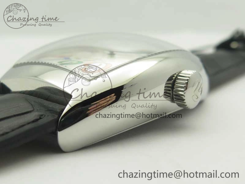 TechFriendly Crazy Hours Real Jumping Hour SS ABF White Dial  Markers on Black Leather Strap A23J 6581