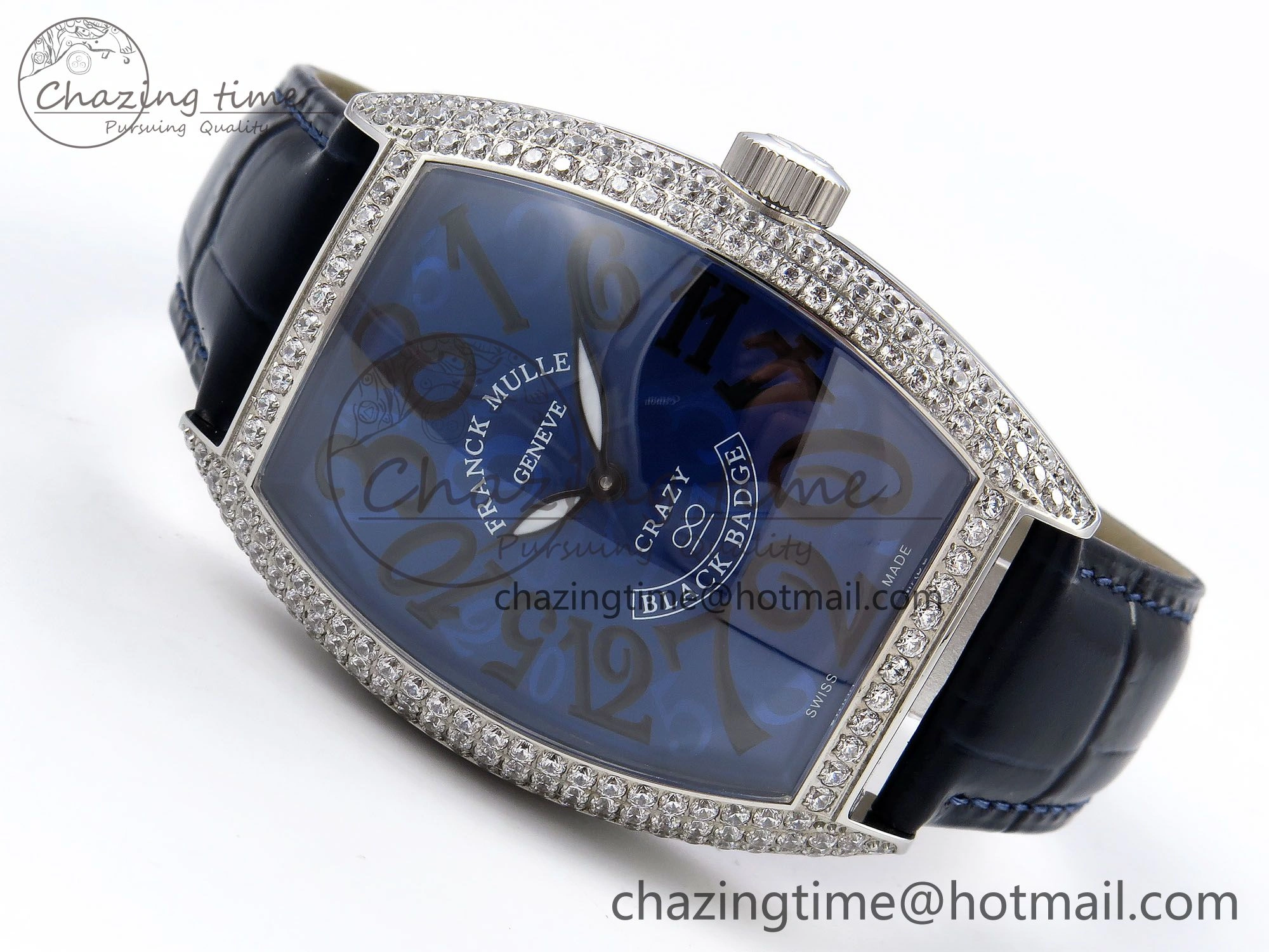 Crazy Hours SS TWF Best Edition Blue Dial Diamonds Bezel on Blue Leather Strap A23J Sporty 6488