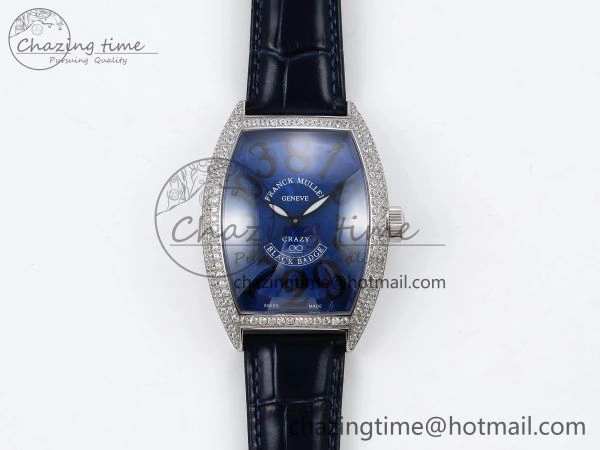 Crazy Hours SS TWF Best Edition Blue Dial Diamonds Bezel on Blue Leather Strap A23J Sporty 6488
