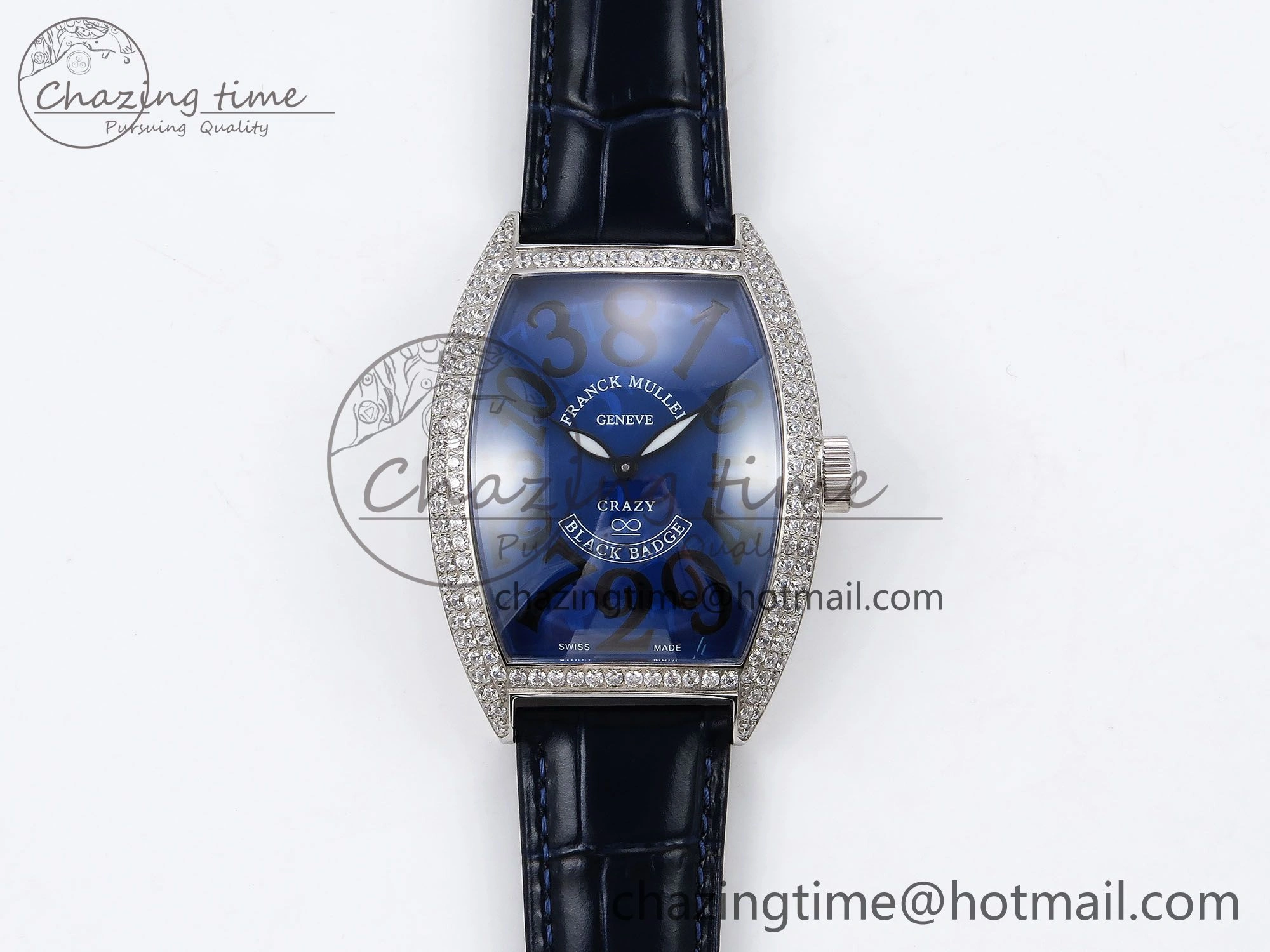 Crazy Hours SS TWF Best Edition Blue Dial Diamonds Bezel on Blue Leather Strap A23J Sporty 6488