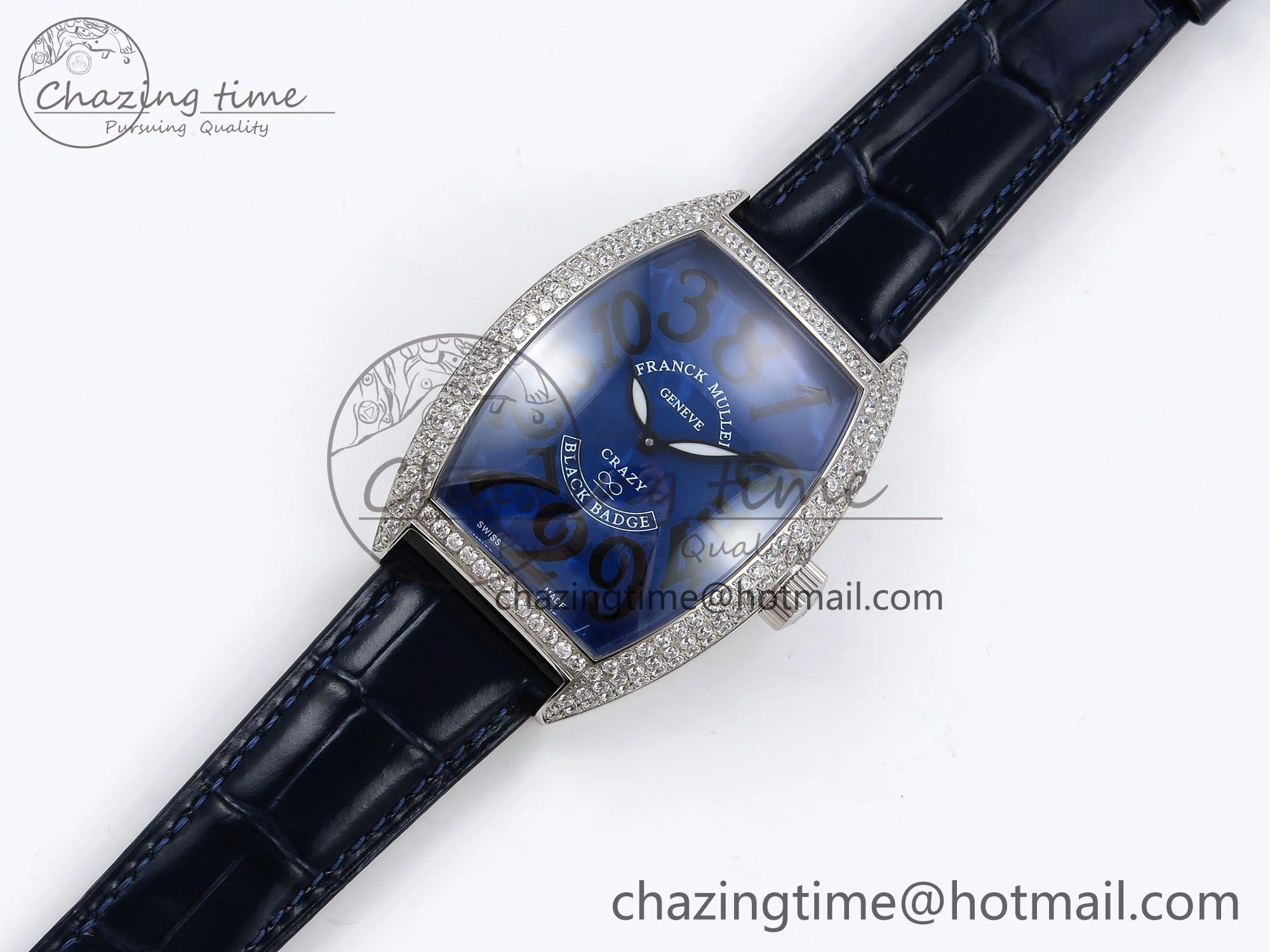 Crazy Hours SS TWF Best Edition Blue Dial Diamonds Bezel on Blue Leather Strap A23J Sporty 6488