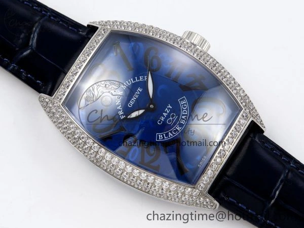 Crazy Hours SS TWF Best Edition Blue Dial Diamonds Bezel on Blue Leather Strap A23J Sporty 6488