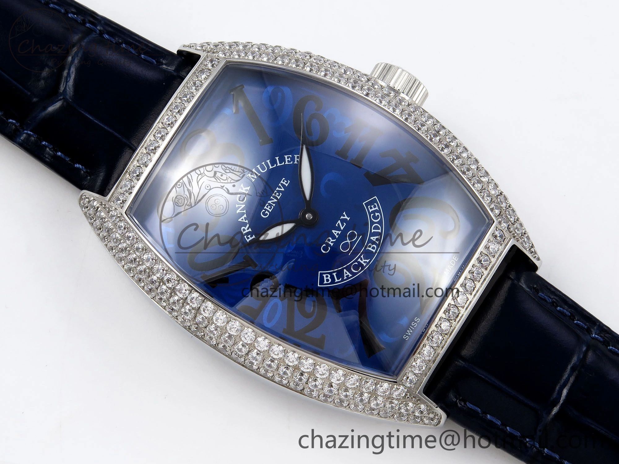 Crazy Hours SS TWF Best Edition Blue Dial Diamonds Bezel on Blue Leather Strap A23J Sporty 6488