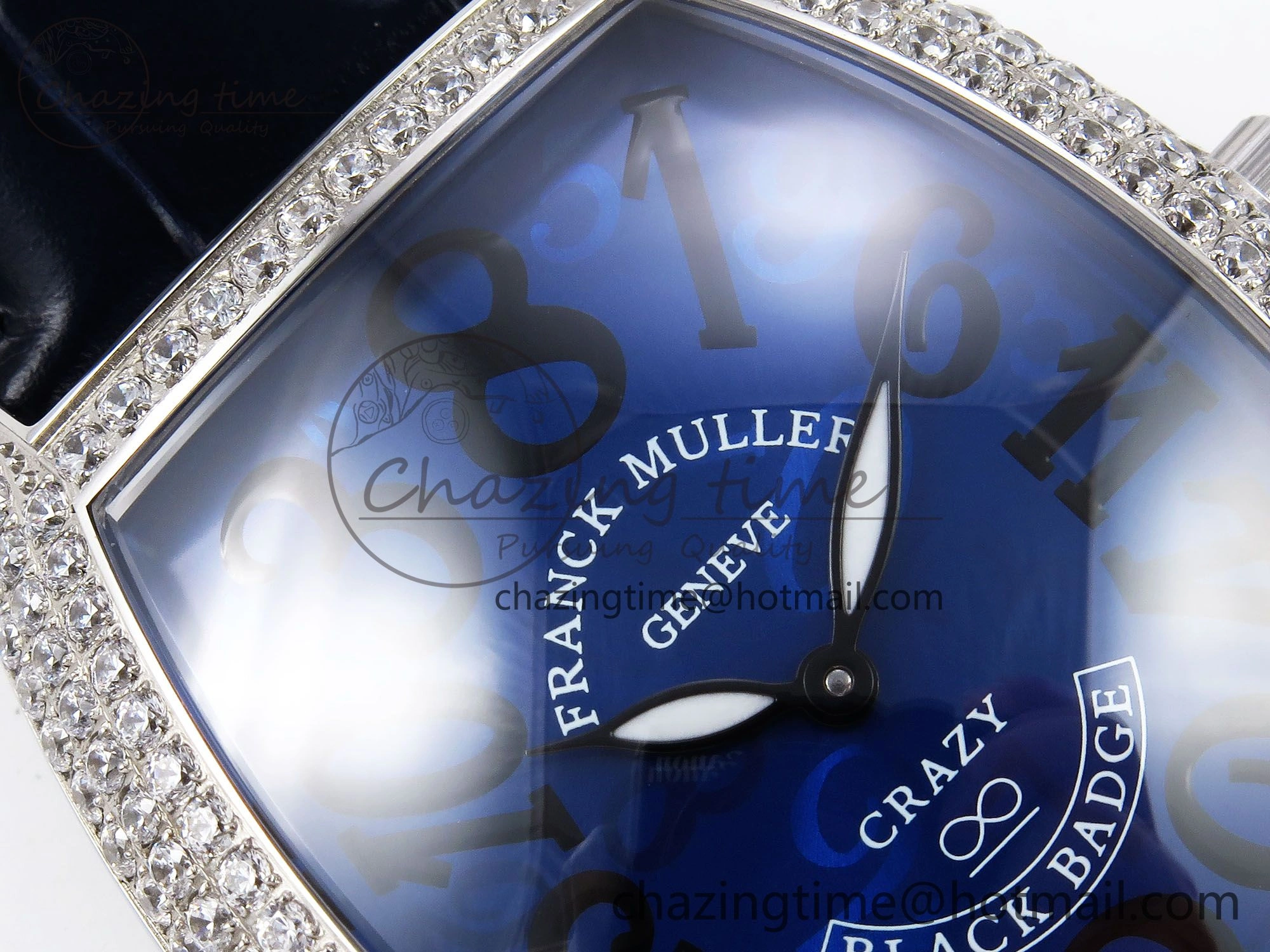 Crazy Hours SS TWF Best Edition Blue Dial Diamonds Bezel on Blue Leather Strap A23J Sporty 6488