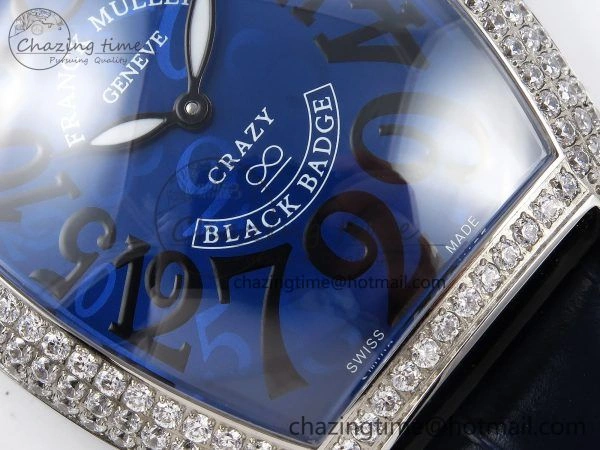 Crazy Hours SS TWF Best Edition Blue Dial Diamonds Bezel on Blue Leather Strap A23J Sporty 6488