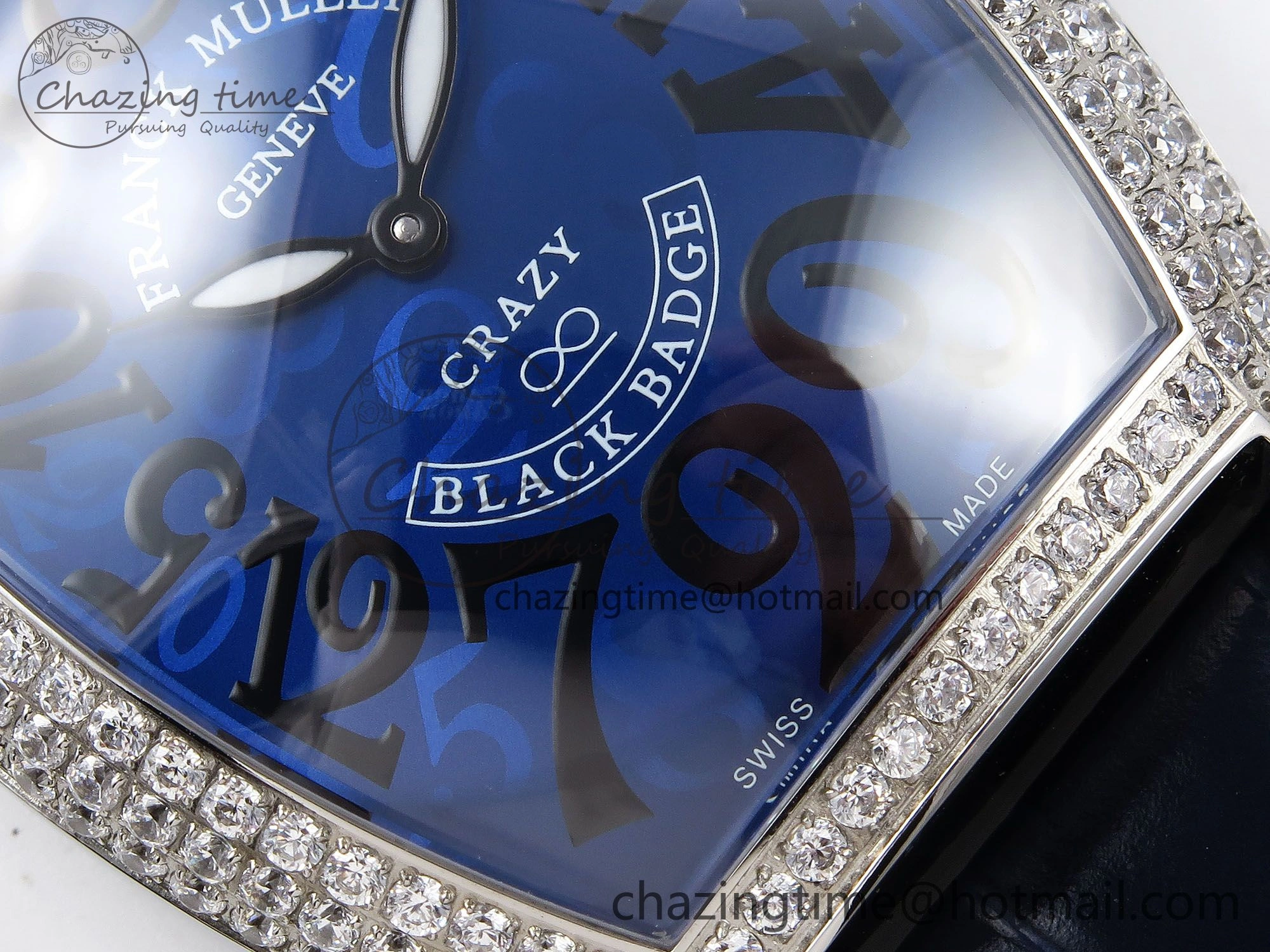 Crazy Hours SS TWF Best Edition Blue Dial Diamonds Bezel on Blue Leather Strap A23J Sporty 6488