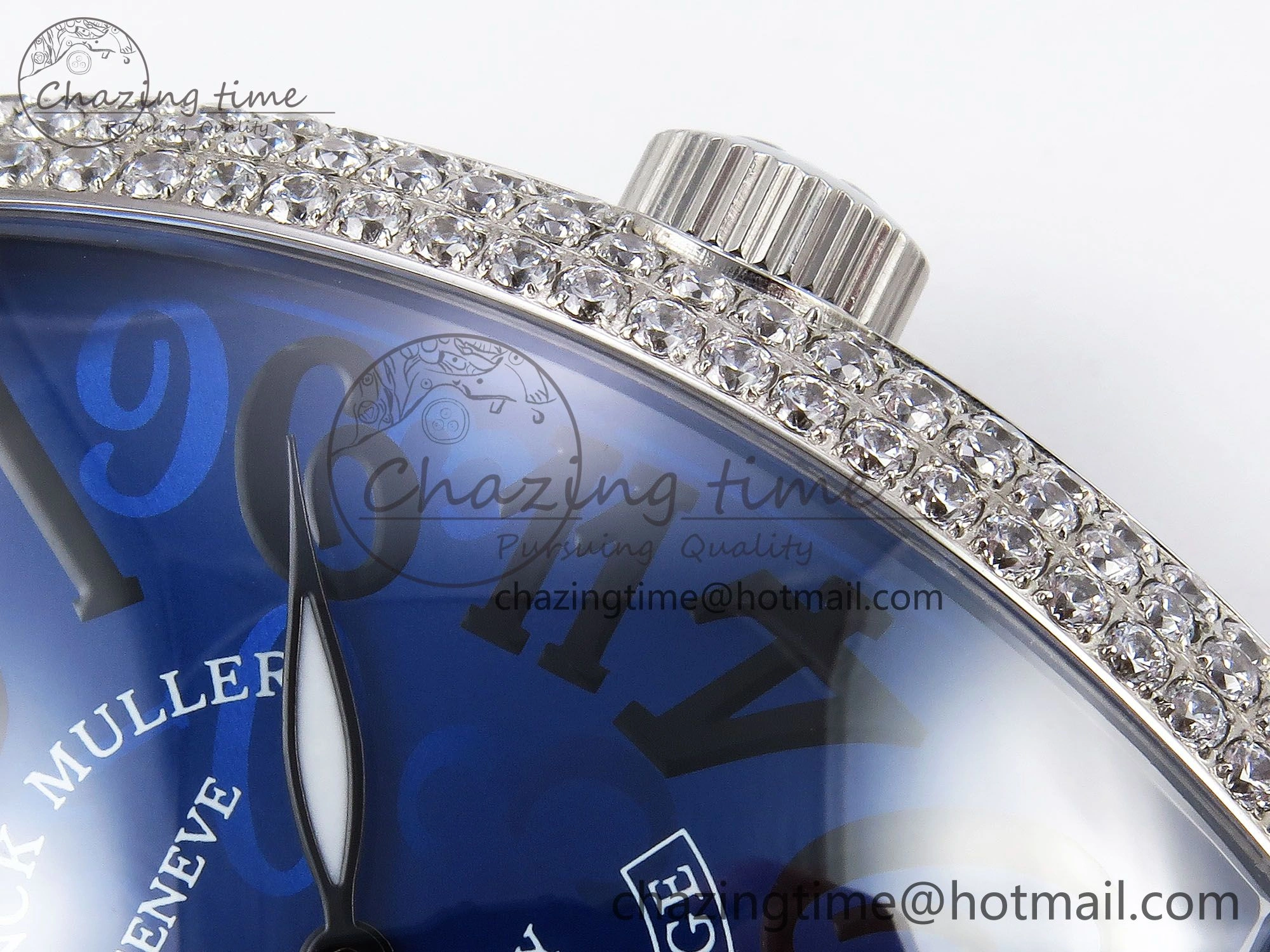 Crazy Hours SS TWF Best Edition Blue Dial Diamonds Bezel on Blue Leather Strap A23J Sporty 6488