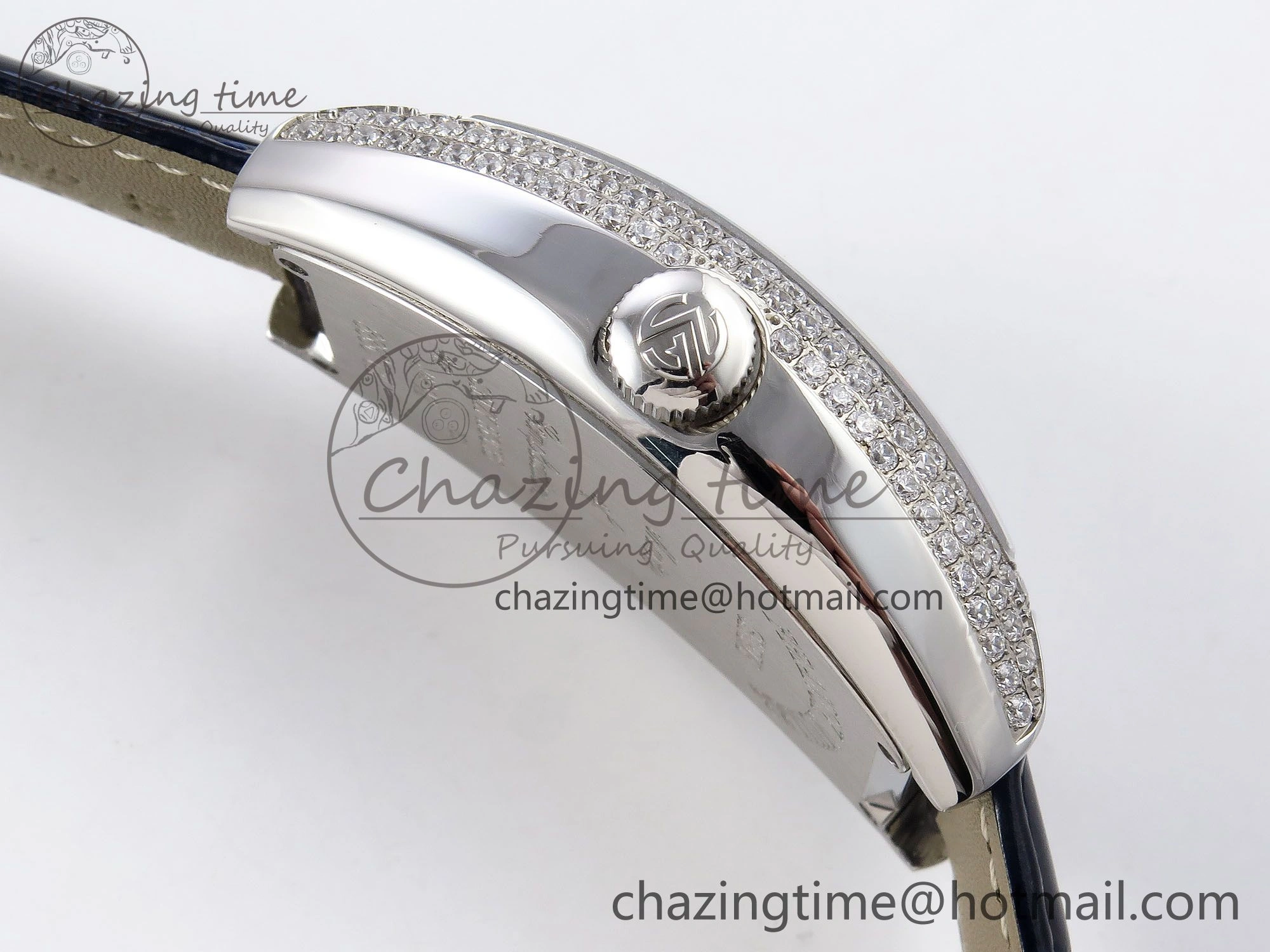Crazy Hours SS TWF Best Edition Blue Dial Diamonds Bezel on Blue Leather Strap A23J Sporty 6488