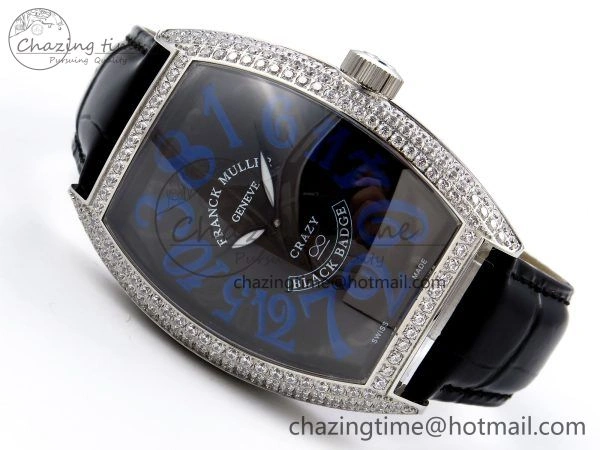 Neat Crazy Hours SS TWF Best Edition Gray Dial Diamonds Bezel on Black Leather Strap A23J 6490