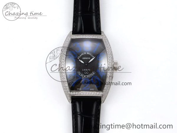 Neat Crazy Hours SS TWF Best Edition Gray Dial Diamonds Bezel on Black Leather Strap A23J 6490