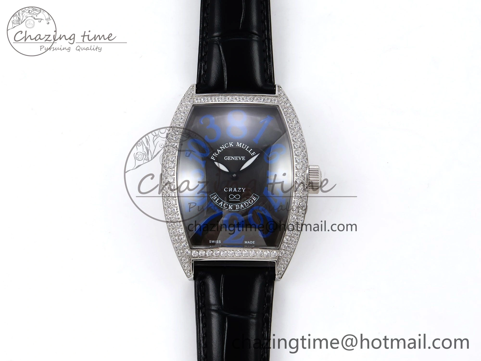 Neat Crazy Hours SS TWF Best Edition Gray Dial Diamonds Bezel on Black Leather Strap A23J 6490