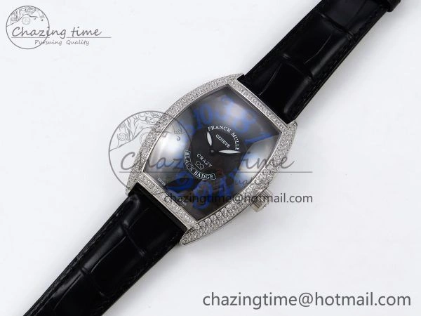 Neat Crazy Hours SS TWF Best Edition Gray Dial Diamonds Bezel on Black Leather Strap A23J 6490