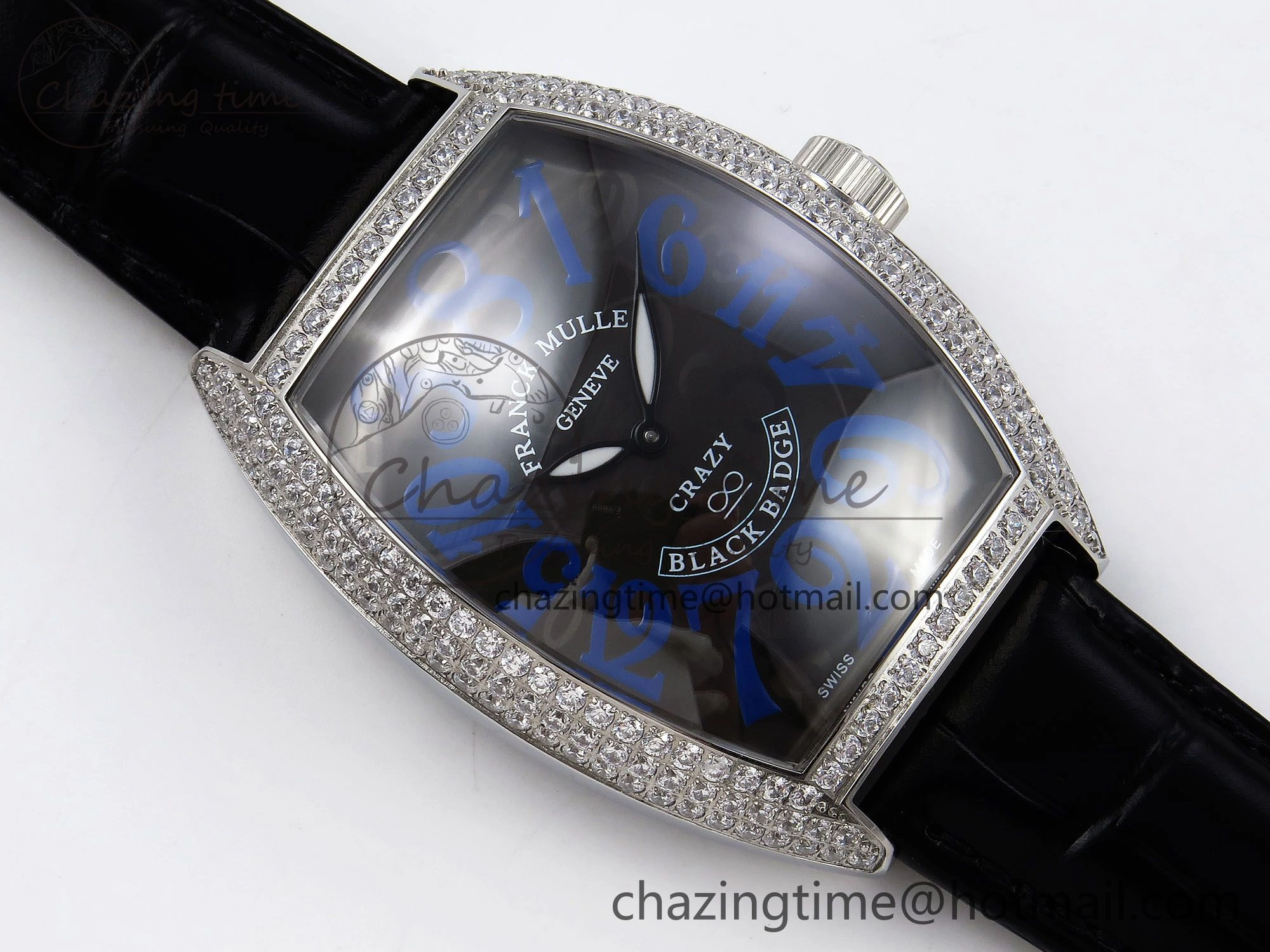 Neat Crazy Hours SS TWF Best Edition Gray Dial Diamonds Bezel on Black Leather Strap A23J 6490