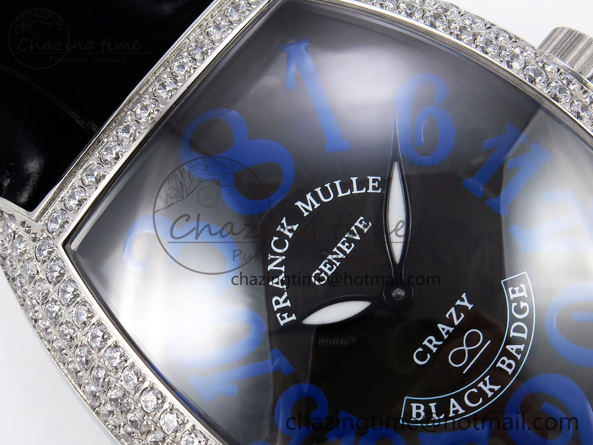 Neat Crazy Hours SS TWF Best Edition Gray Dial Diamonds Bezel on Black Leather Strap A23J 6490