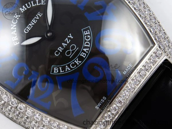 Neat Crazy Hours SS TWF Best Edition Gray Dial Diamonds Bezel on Black Leather Strap A23J 6490