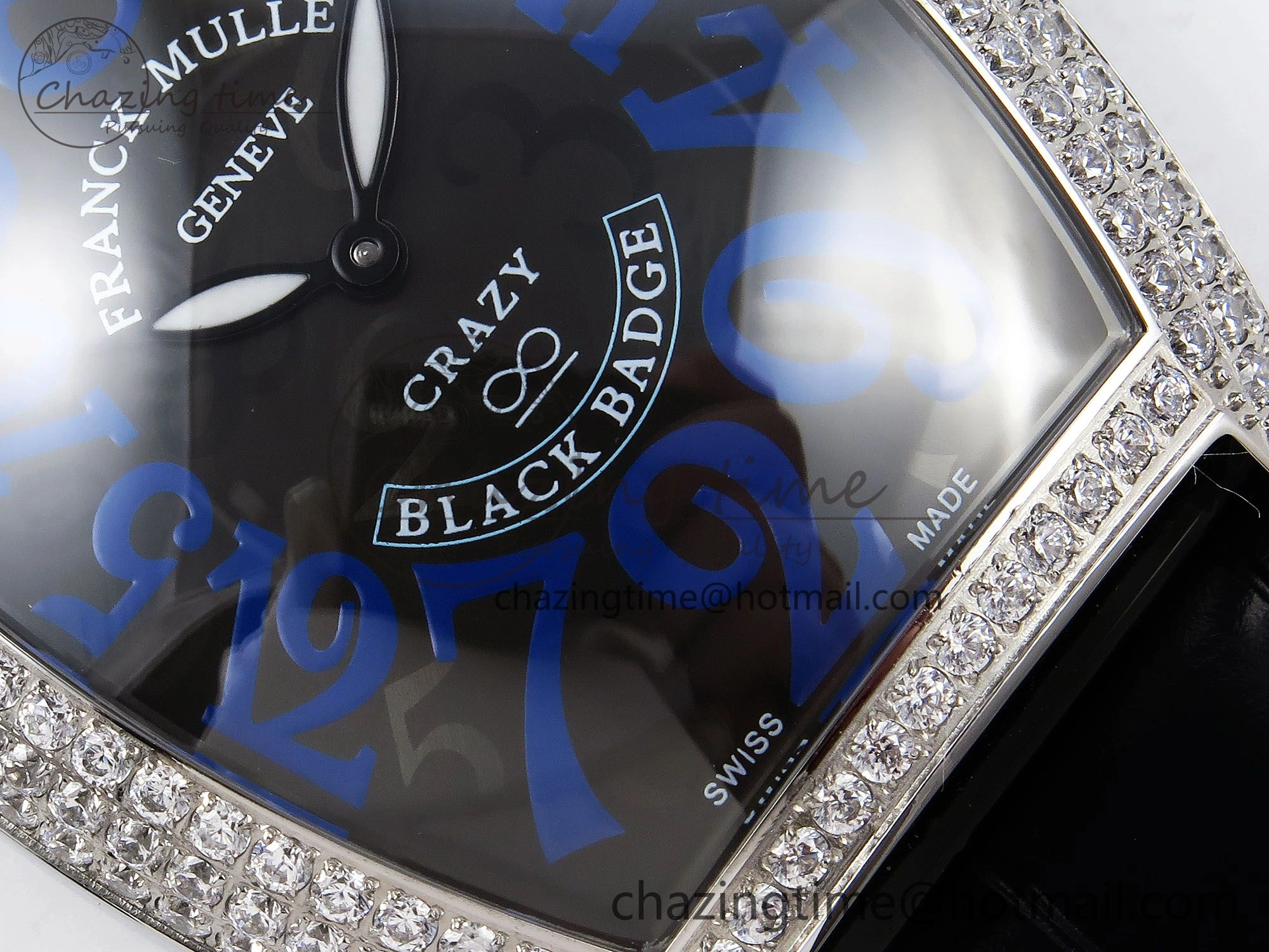 Neat Crazy Hours SS TWF Best Edition Gray Dial Diamonds Bezel on Black Leather Strap A23J 6490