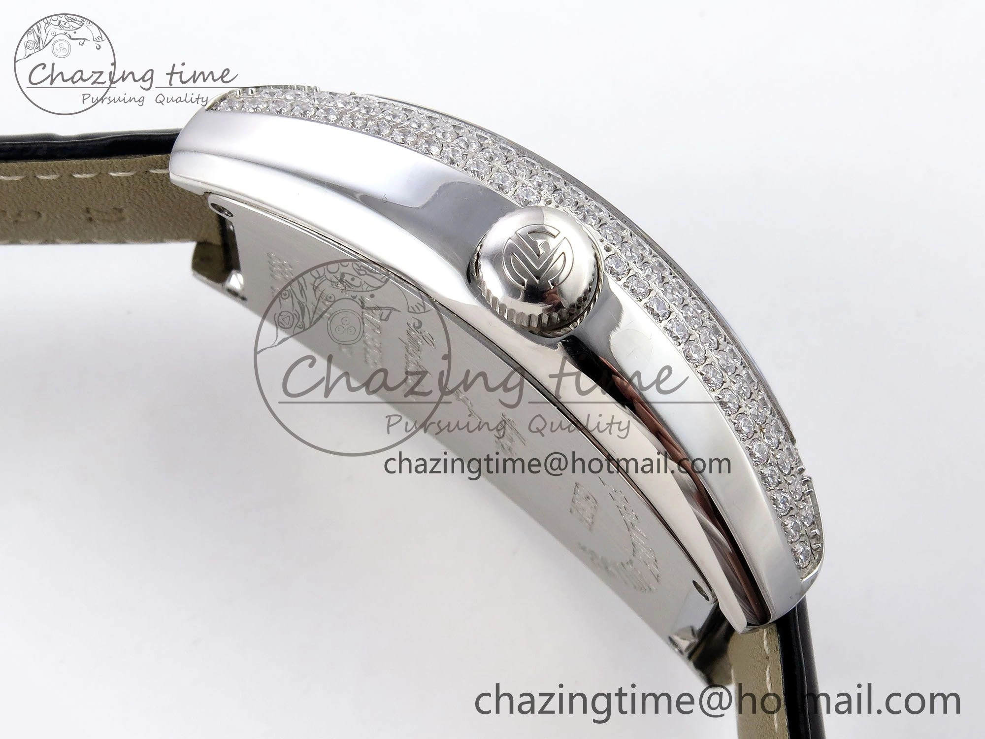 Neat Crazy Hours SS TWF Best Edition Gray Dial Diamonds Bezel on Black Leather Strap A23J 6490