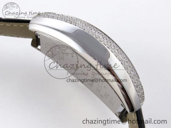 Neat Crazy Hours SS TWF Best Edition Gray Dial Diamonds Bezel on Black Leather Strap A23J 6490