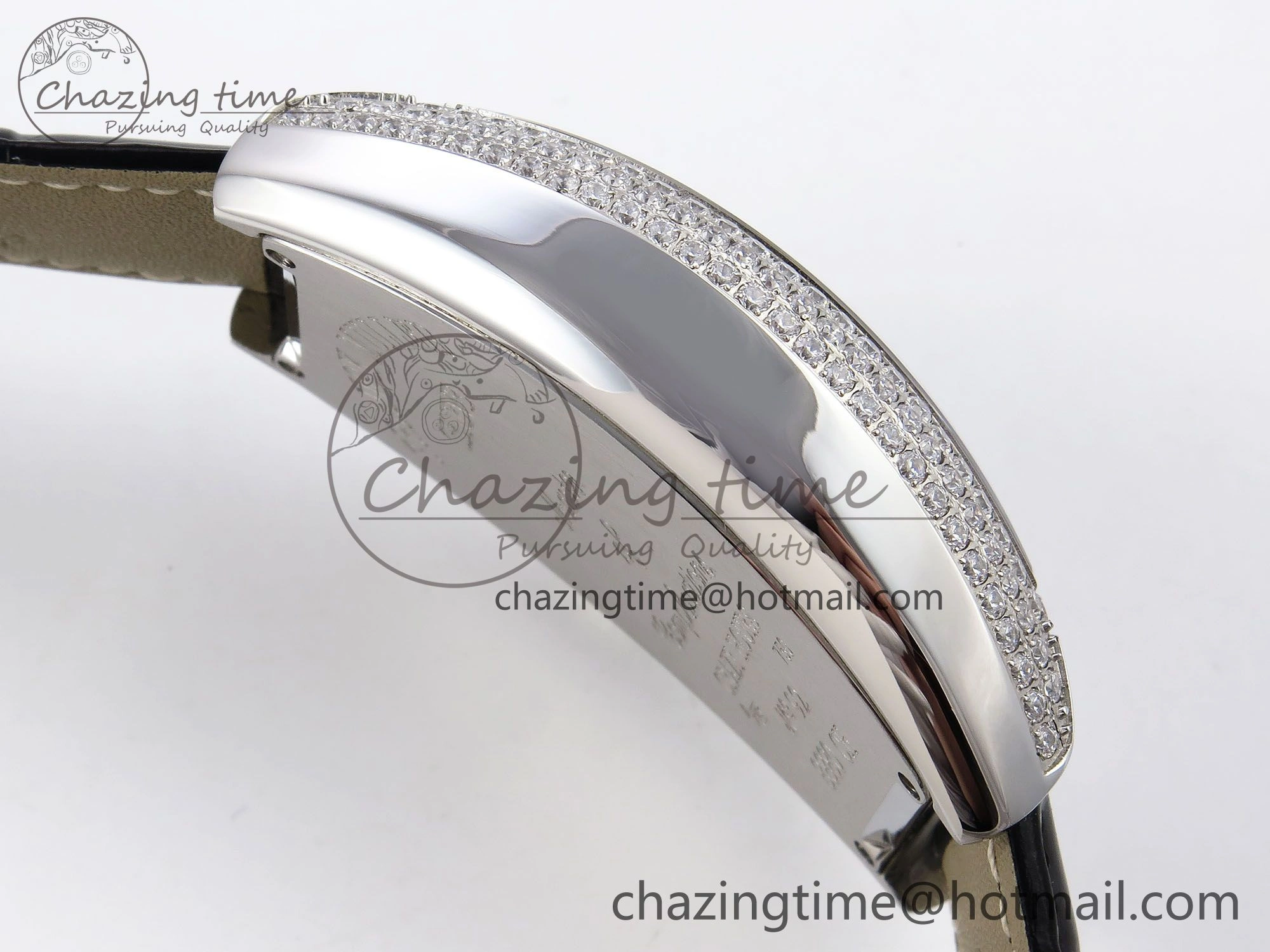 Neat Crazy Hours SS TWF Best Edition Gray Dial Diamonds Bezel on Black Leather Strap A23J 6490