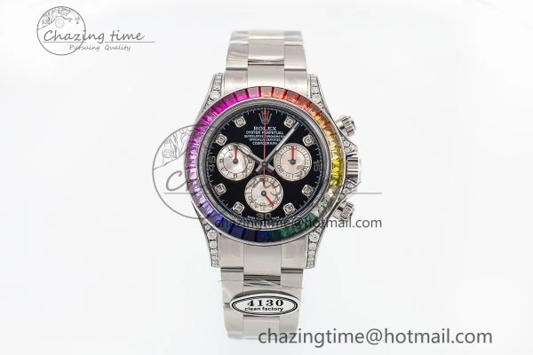 ModernLook Custom Daytona 116520 RBOW Rainbow Clean Best Edition Black Dial on SS Bracelet SA 10859