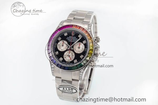 ModernLook Custom Daytona 116520 RBOW Rainbow Clean Best Edition Black Dial on SS Bracelet SA 10859