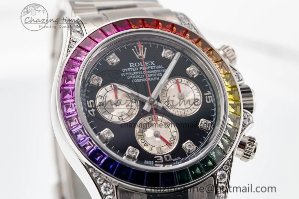 ModernLook Custom Daytona 116520 RBOW Rainbow Clean Best Edition Black Dial on SS Bracelet SA 10859