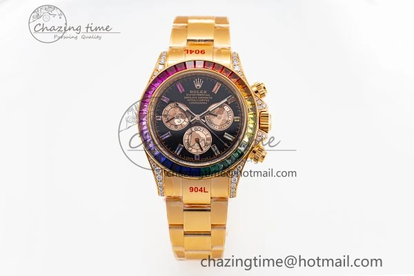 FreshLook Custom Daytona 116595 RBOW Rainbow Clean Best Edition Black RG Dial on RG Bracelet SA 10861